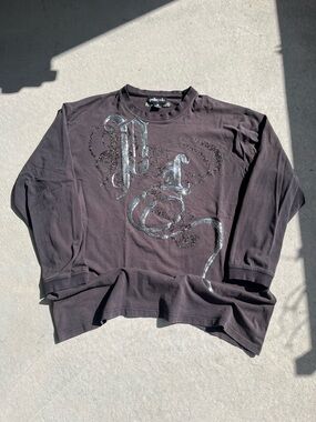 Pelle Pelle Charcoal Gray Graphic Long Sleeve Top